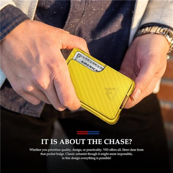 Carbon Fiber Wallet - Blaze Orange - Axwell Wallet Tactical Bifold Wallets for Men Carbon Fiber Yellow